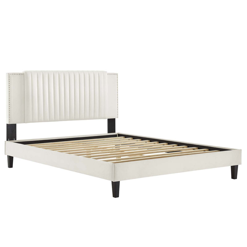 Lit plateforme performant en velours Zahra Channel par Modway, Blanc, Simple