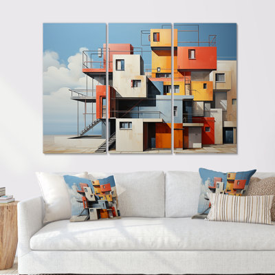 Colorful Cubic City De Stijil I - Abstract Landscape Wall Decor Set