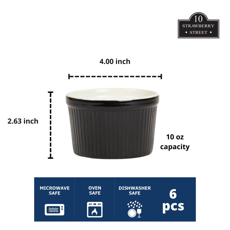 Strawberry Street Roma 10oz Ramekin Set Of 6 - Stoneware Oven & Dishwasher Safe, Gray - View #9