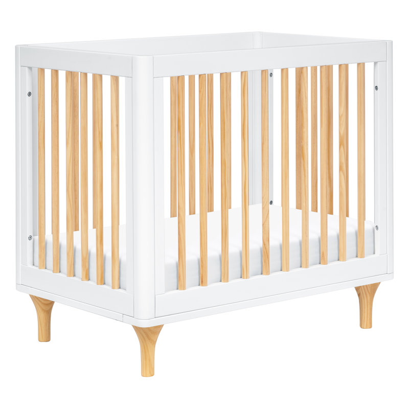 White and Natural Pine 4-in-1 Convertible Mini Crib