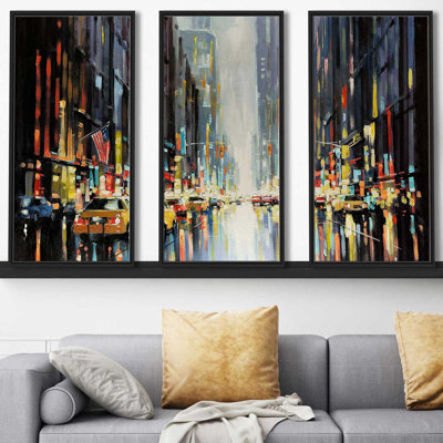 "City Lights" par E. Anthony Orme, reproduction sur toile flottante 3 pièces