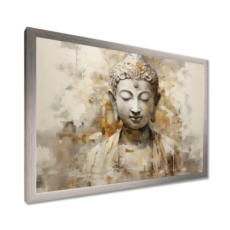 Simple bouddhisme, statue II - art sur toile bouddhisme, H 16 po x l 32 po x P 1 po, Cadre argenté