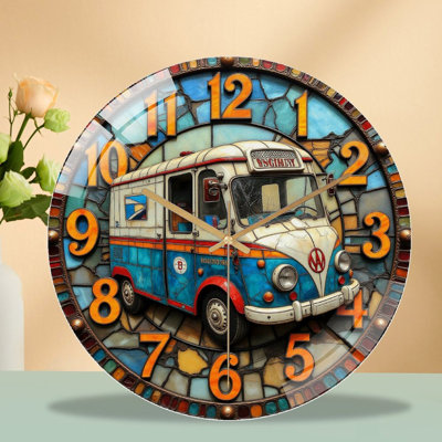 Horloge rétro vintage avec camion classique - horloge murale moderne en verre 12 po