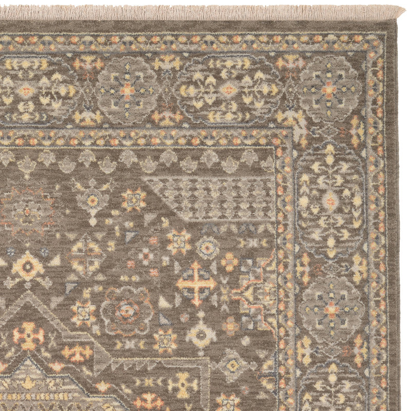Tapis oriental en laine gris Doughtie, Rectangulaire 9 pi 10 po x 12 pi 11 po