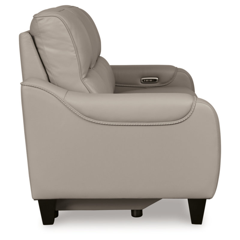 Gray Leather Power Reclining Sofa with Adjustable Headrest