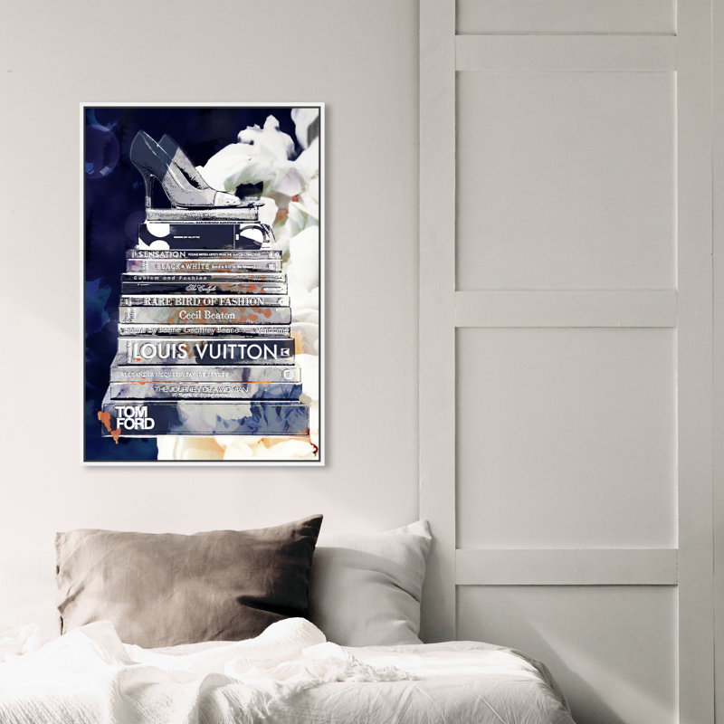 Pensées bleues profondes - Impression sur toile, Cadre en bois blanc, H 54 po x l 36 po