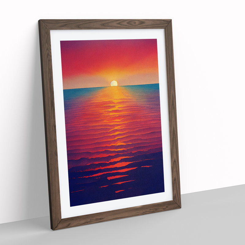 XV1022-1054X Bedazzled Ocean Sunset - Print, White, 64cm H x 46cm W x 2cm D, Walnut