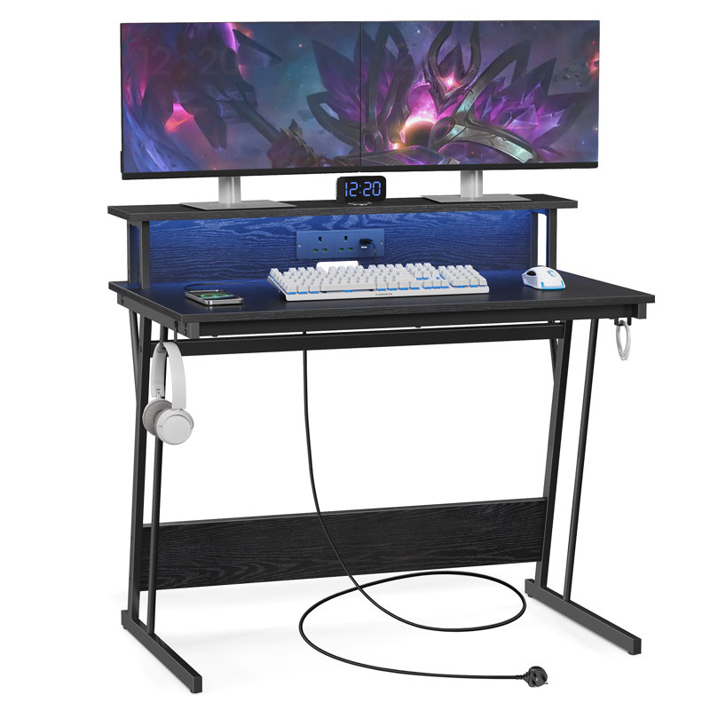 Alcedo 100cm L Computer Table, 76cm H x 120cm W x 60cm D, Ebony Black