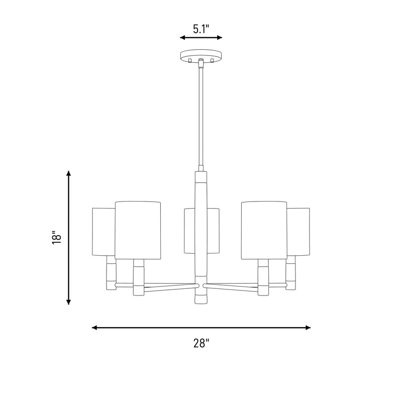 Lustre 5 lumières en laiton chaleureux Conrad, 5 lumières, H 18 po x l 28 po x P 28 po