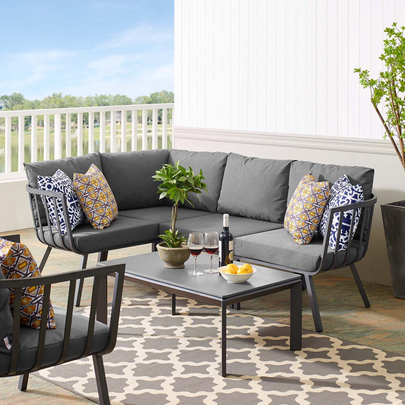 Riverside 5 Piece Outdoor Patio Aluminum Set, Charcoal, Gray