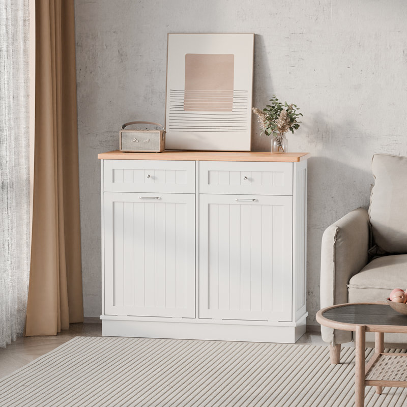 Havant Double Tilt Out Trash Cabinet 20 Gallons Wooden Free Standing(Not include trash can), White
