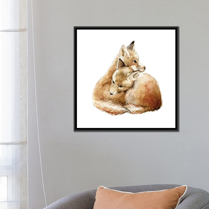 « se blottir foxes », art sur toile, H 18 po x l 18 po x P 1,5 po, Toile avec cadre noir