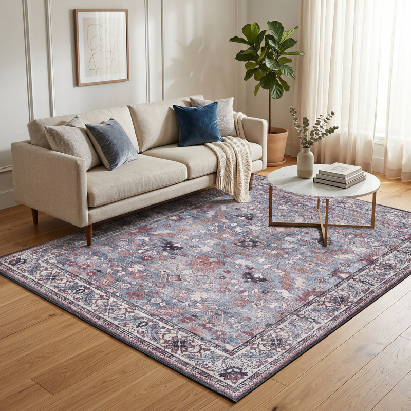 Zehorit Machine Washable Vintage Area Rug For Living Room, Hallway Runner, Entryway Rug, Rectangle 8'10" x 12'