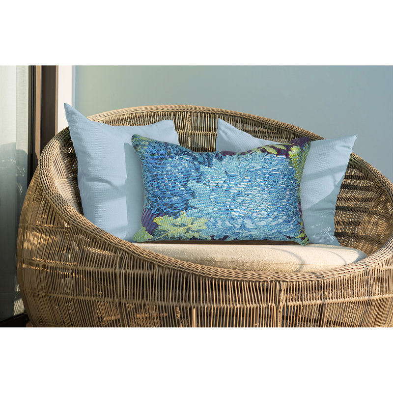 Blue and Green Floral Rectangular Indoor/Outdoor Pillow