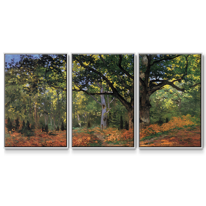 Monet, reproduction sur toile 3 pièces, Cadre blanc, H 36 po x l 75 po x P 2 po