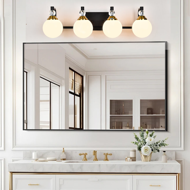 Bathroom Vanity Light Fixture with Opal White Glass Shades, 4