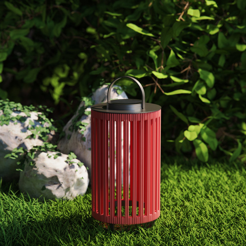 Outdoor Solar Lanterns Outdoor Hollowed-Out LED Floor Lights Aluminum Braided Rope Lantern with Handle,Red, Red