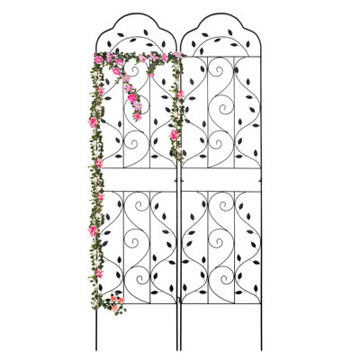 Treillis de jardin en métal 84 x 19,7 cm, ensemble de 2, pour plantes grimpantes, fleurs et légumes, décor extérieur arqué