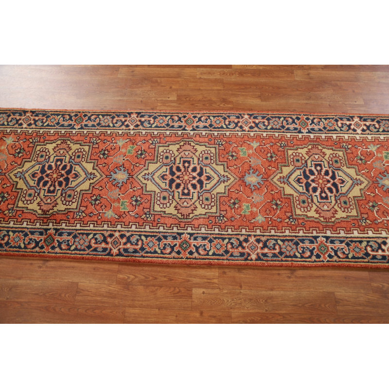 Tapis de couloir géométrique Heriz Serapi noué à la main 3 x 12