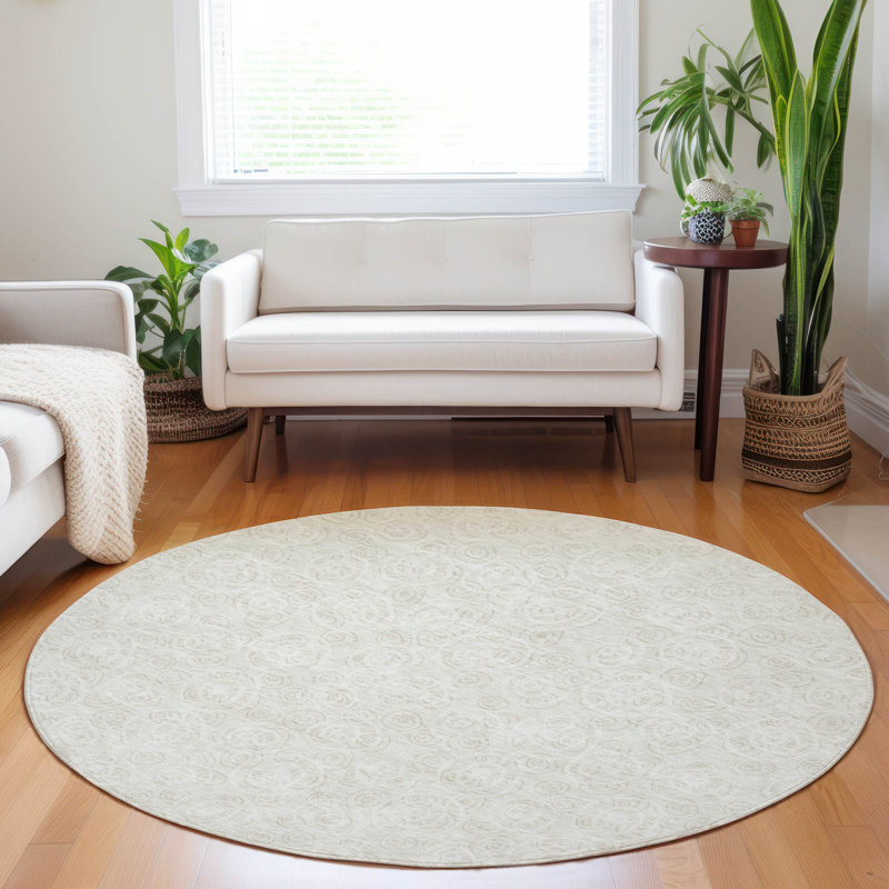 Tapis ivoire Prisco lavable à la machine de qualité supérieure, Rond 8 pi