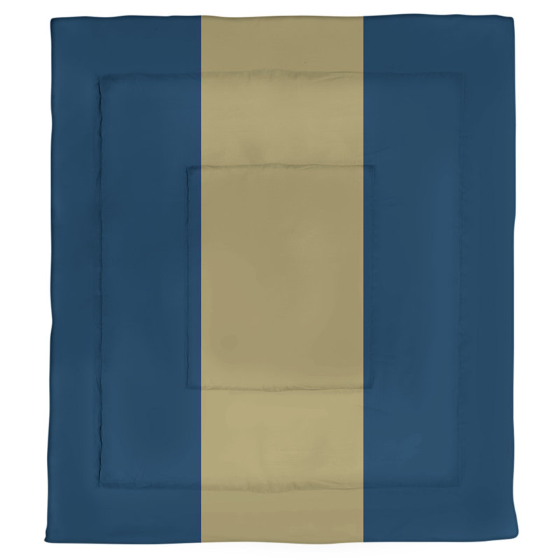 Modern & Contemporary Box Stitch Striped Comforter, Twin XL Comforter, Blue/Gold Middle