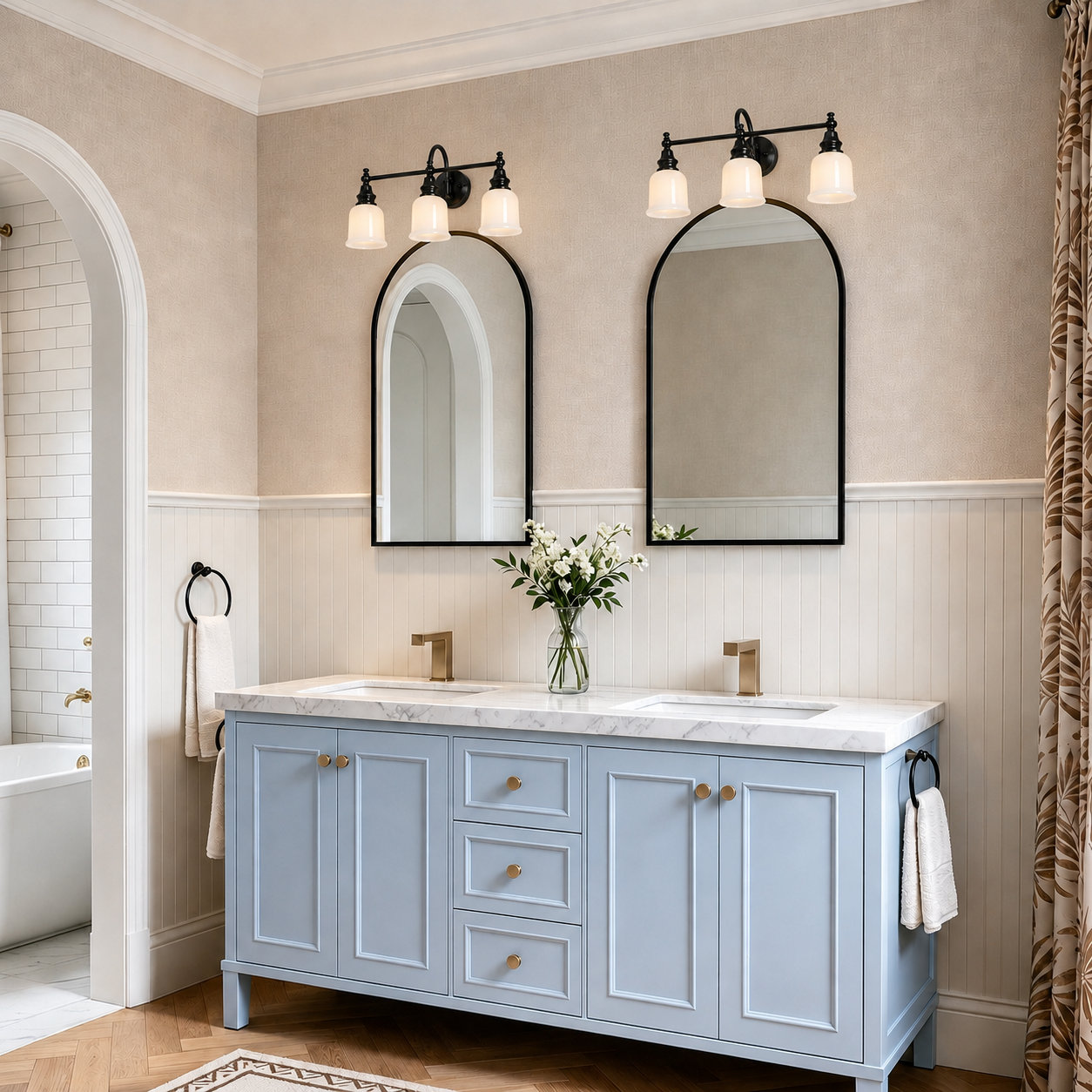 3-Light Dimmable Brass Vanity Light, Black