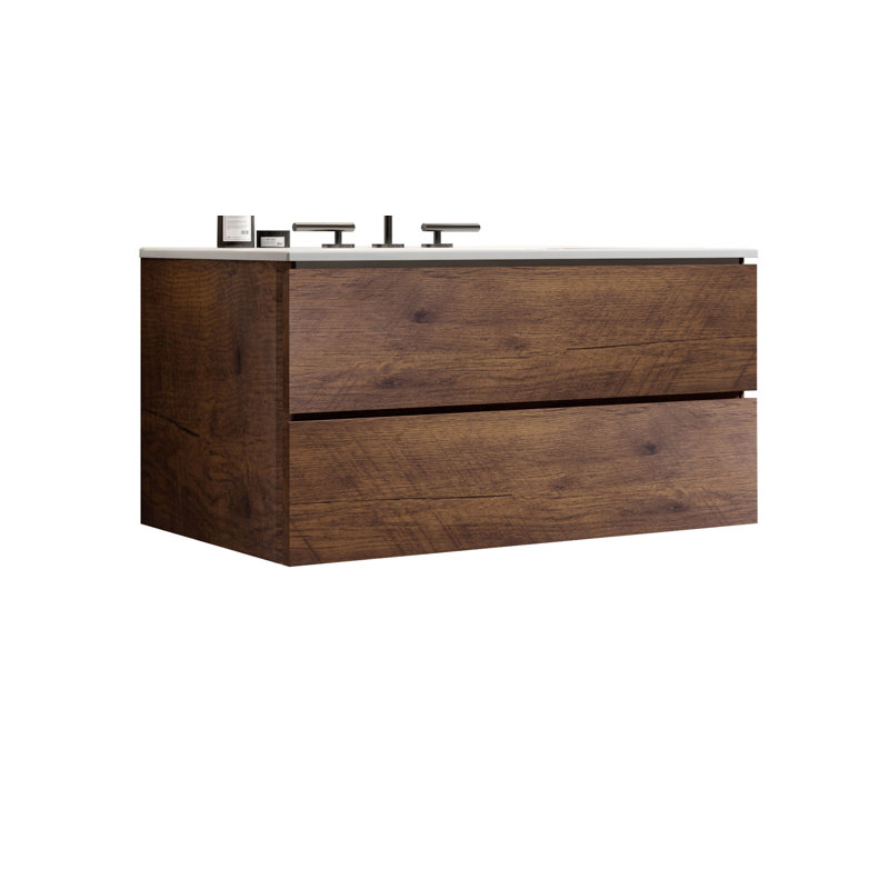 Meuble-lavabo élégant avec tiroirs à fermeture douce et conception sans poignée, Chêne