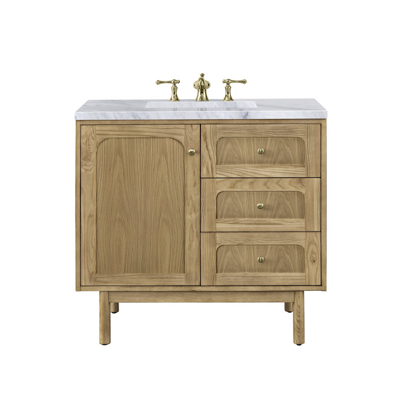 Laurent 36'' W Single Vanity, Carrara White, Light Natural Oak, 8" Widespread