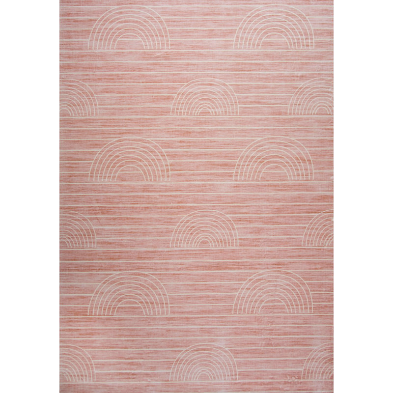 Tapis à motif géométrique rose / crème pour enfants 7 pi x 10 pi (6 pi 7 po x 9 pi 6 po) Branch Branch Luma, tapis moderne, à poils moyens et résistant aux taches