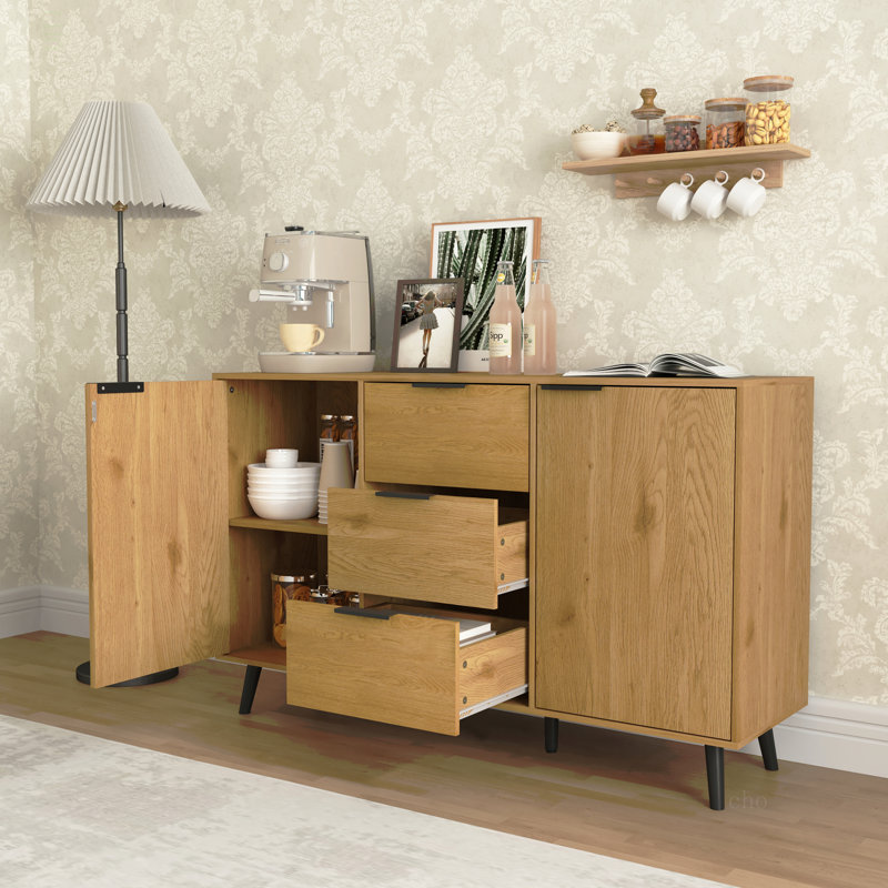 Buffet buffet avec rangement, armoire à café en bois, armoire de cuisine 47,2 po à 3 tiroirs et 2 portes, armoire de cuisine