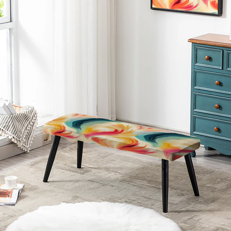 Banc rembourré floral sarcelle et jaune Ikat Ikat Spirit