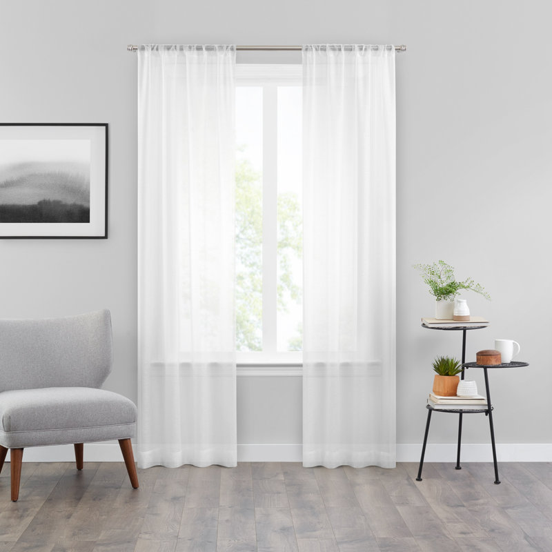 White Sheer Polyester 84-inch Rod Pocket Curtain Panels