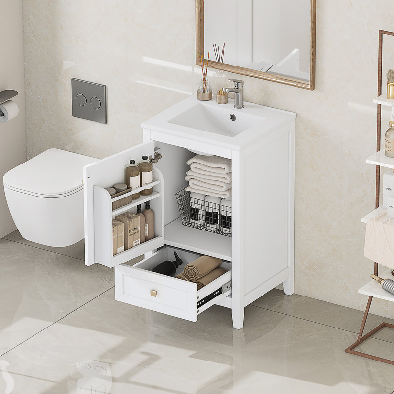 Meuble-lavabo de salle de bain avec lavabo, armoire, support de rangement et tiroir, matériaux de haute qualité, porte à fermeture douce pour une solution de salle de bain pratique