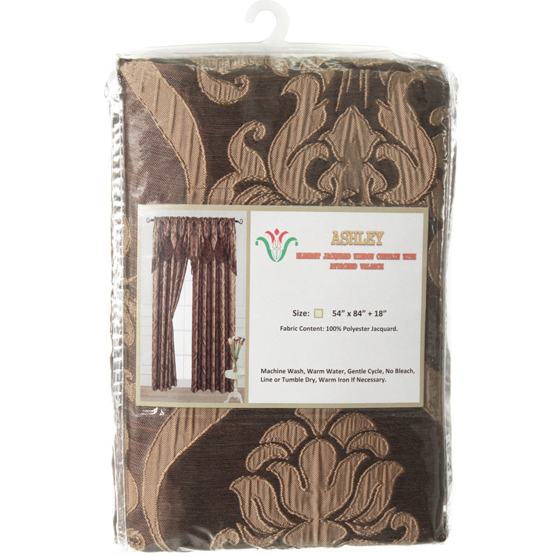 Light Brown Jacquard Room Darkening Curtain Panel with Valance