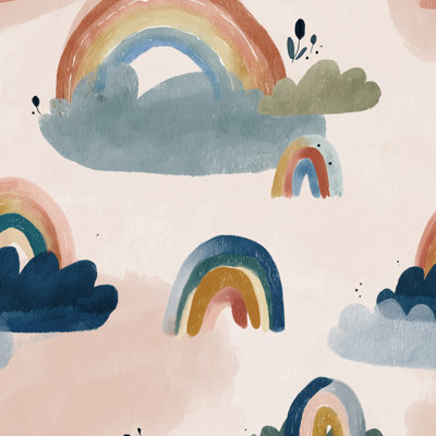 Pastel Rainbow Wallpaper Whimsical Clouds Removable Wall Decor