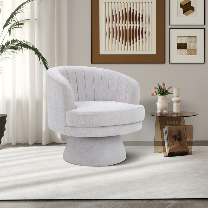 Romriell 29" Wide Modern Soft Upholstered Swivel Barrel Chair, Light Gray Fabric