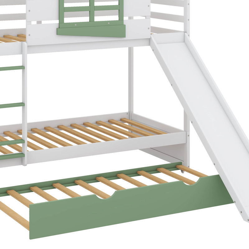 Twin-Over-Twin Bunk Bed With House Design, Convertible Slide, And Trundle Bed