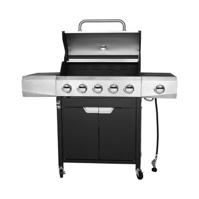 Barbecue au propane 5 brûleurs au propane en acier inoxydable avec brûleur latéral et couvercle pour barbecue en plein air, camping