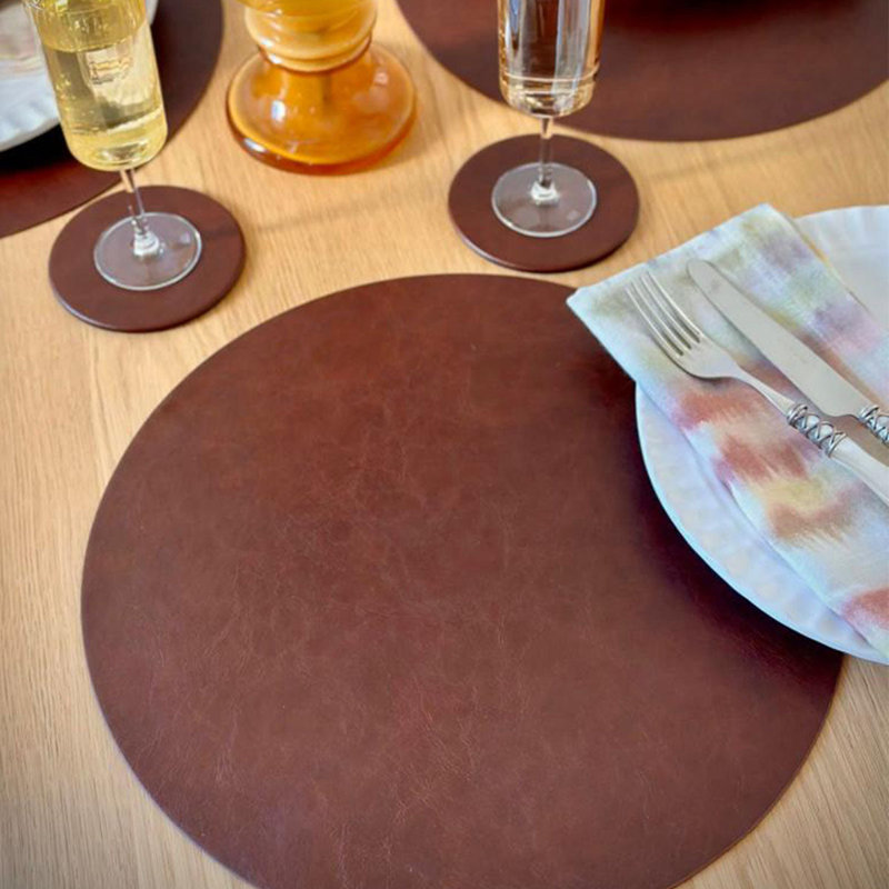 Tanner Vinyl Round Placemats, Brown