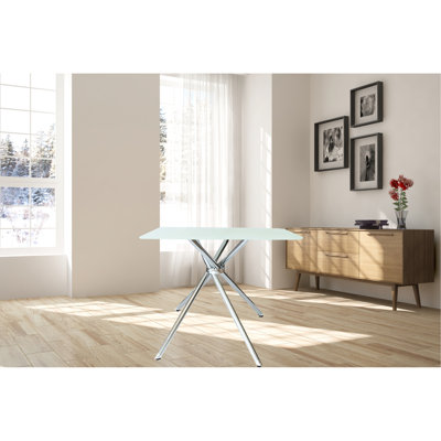 Table carrée de 36 po en verre trempé givré, option élégante pour les salles à manger, avec pieds et cuisine moderne