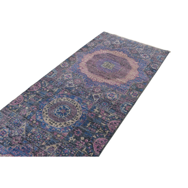Hand Knotted Wool Area Rug in Silver