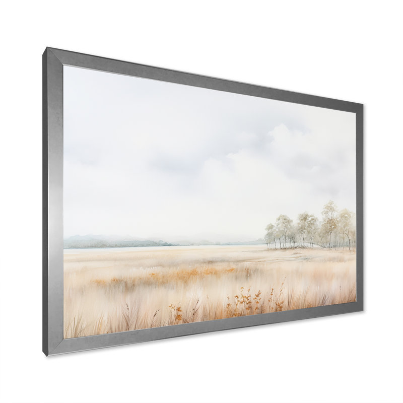 Paysage de prairie, minimalisme - prairie, art mural, H 24 po x l 32 po x P 1 po, Cadre simple argenté