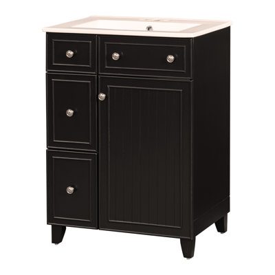 Armoire de meuble-lavabo 24 po avec lavabo en céramique, 2 tiroirs, 1 porte