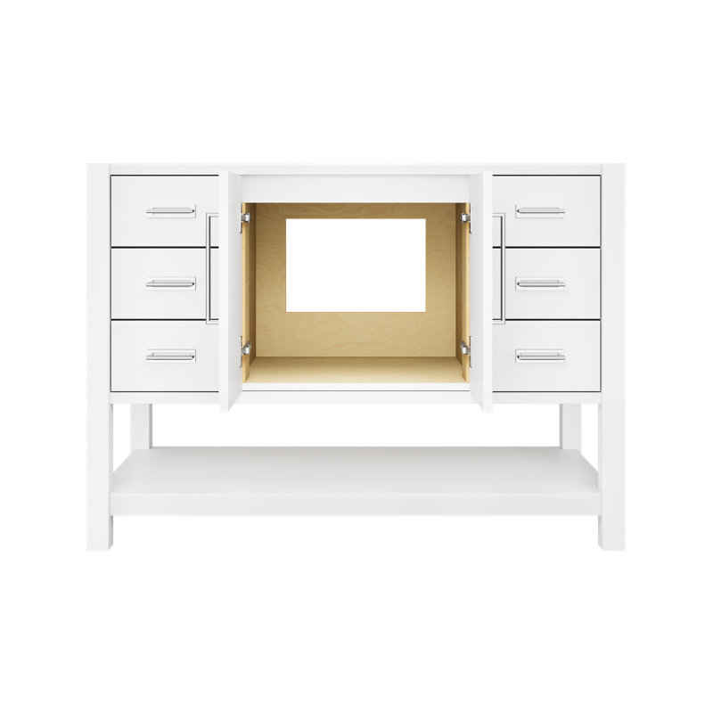 Meuble-lavabo simple très large Kiawah, Blanc pur, Chrome poli, 48"