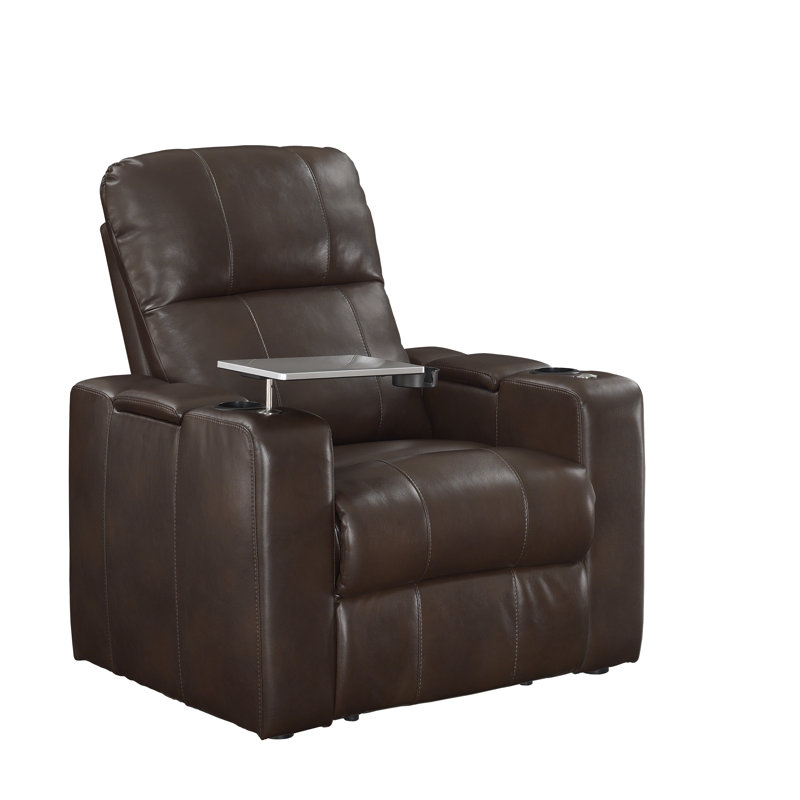 Staciee Faux Leather Power Recliner, Chocolate Faux leather