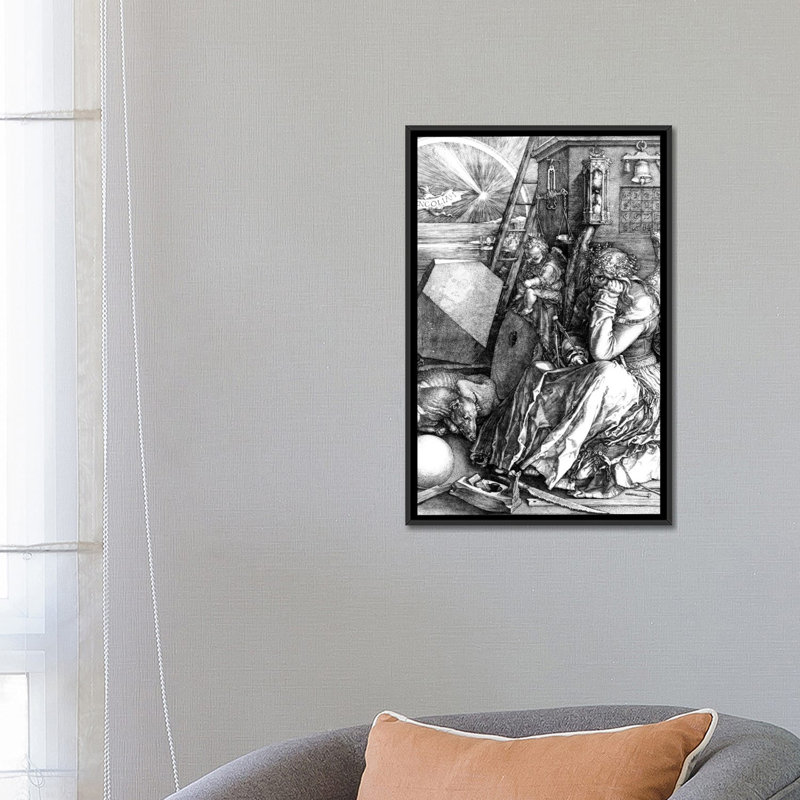 «Melancholia, 1514», reproduction d'art sur toile, H 26 po x l 18 po x P 1,5 po, Toile encadrée noire, Pas de tapis