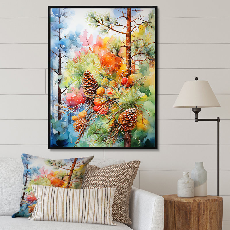 «Pine Tree Autumn Symphony II», reproduction sur toile, Cadre flottant noir, H 20 po x l 12 po x P 1 po