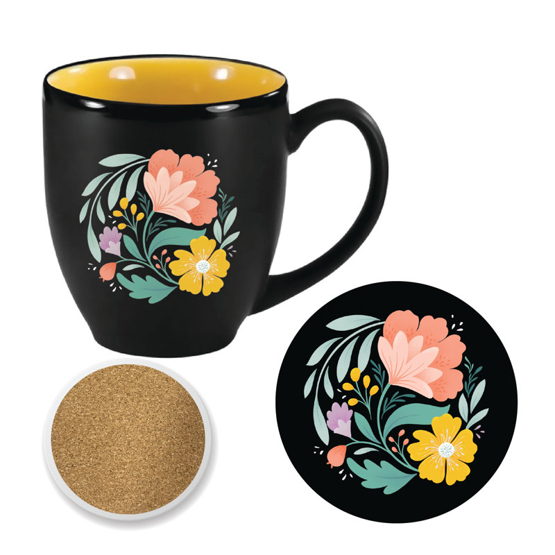 Ensemble de grandes tasses et sous-verres 16 oz Floral Study I