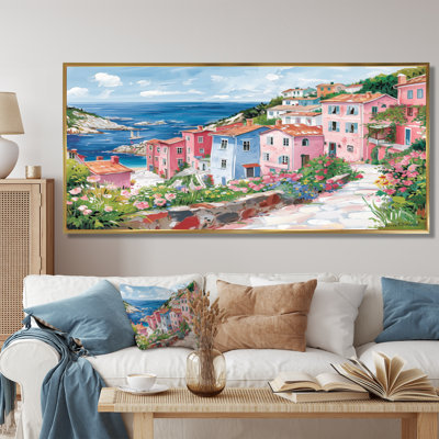 Pink Green Charming Italy Coastal Village II - Italy Wall Art