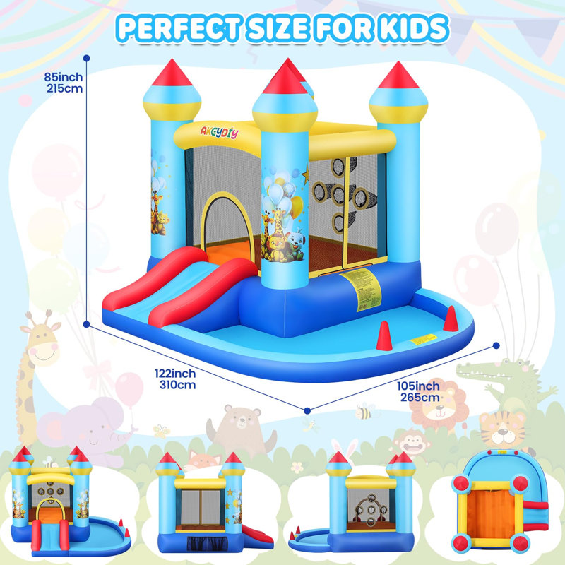 Château gonflable gonflable pour tout-petits de 2 x 10, 122 x 105 pouces avec ventilateur 470W Adam